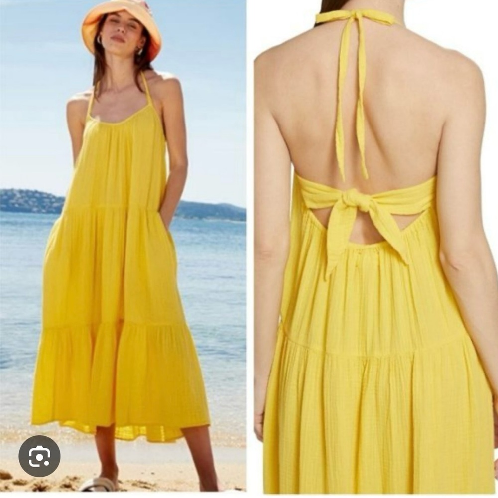 Xirena Yellow Halter  Summer midi Dress Extra Small-medium ((tag size small)